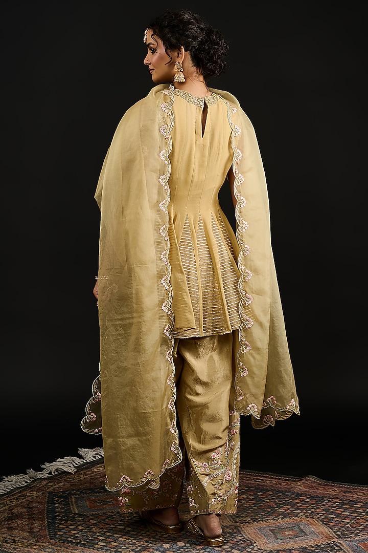 Golden Georgette Floral Embroidered Wedding Anarkali Set by Reeti Arneja at Pernia's Pop Up Shop