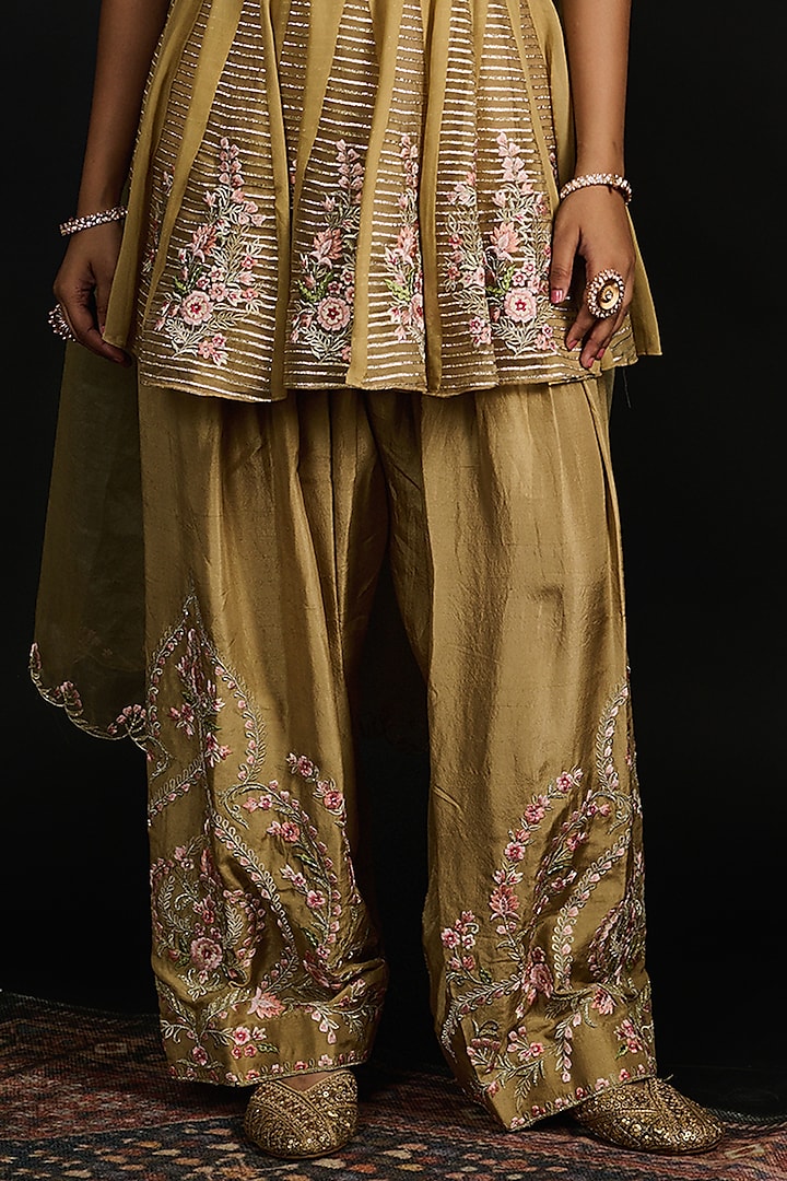 Golden Georgette Floral Embroidered Wedding Anarkali Set by Reeti Arneja at Pernia's Pop Up Shop