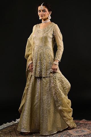 Golden Gota Fabric Sharara Set by Reeti Arneja