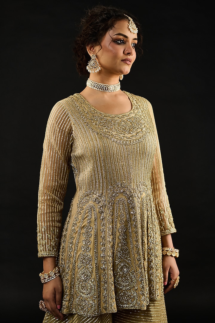 Golden Gota Fabric Bridal Sharara Set by Reeti Arneja at Pernia's Pop Up Shop