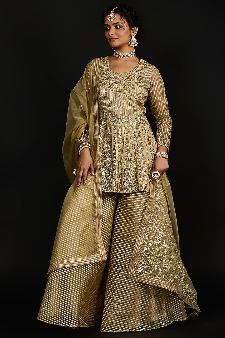 Golden Gota Fabric Bridal Sharara Set by Reeti Arneja at Pernia's Pop Up Shop