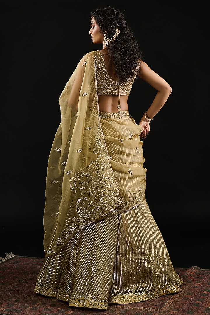 Golden Gota Fabric Embroidered Draped Wedding Lehenga Set by Reeti Arneja at Pernia's Pop Up Shop