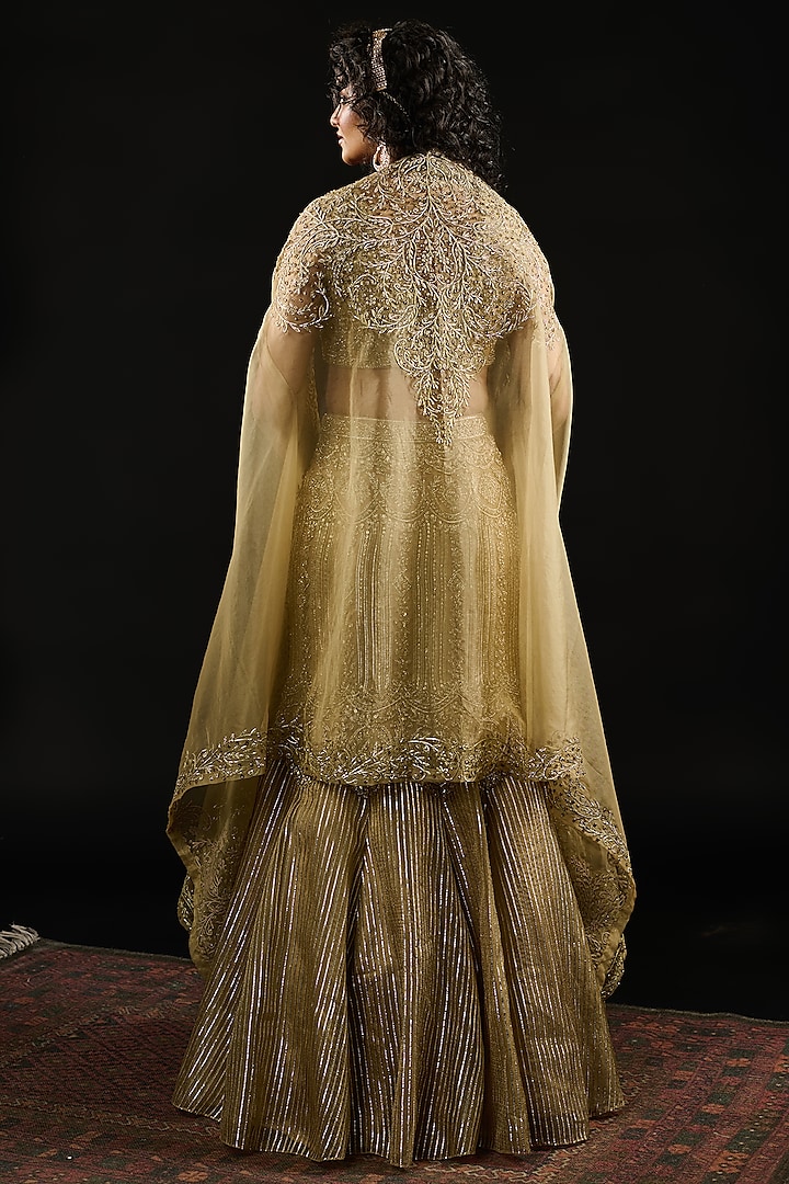 Golden Gota Fabric & Double Georgette Embellished Fishcut Wedding Lehenga Set by Reeti Arneja at Pernia's Pop Up Shop