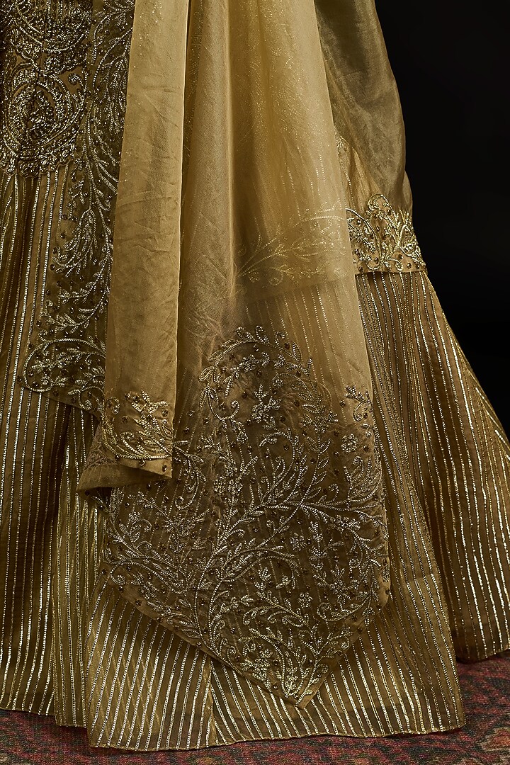 Golden Gota Fabric & Double Georgette Embellished Fishcut Wedding Lehenga Set by Reeti Arneja at Pernia's Pop Up Shop