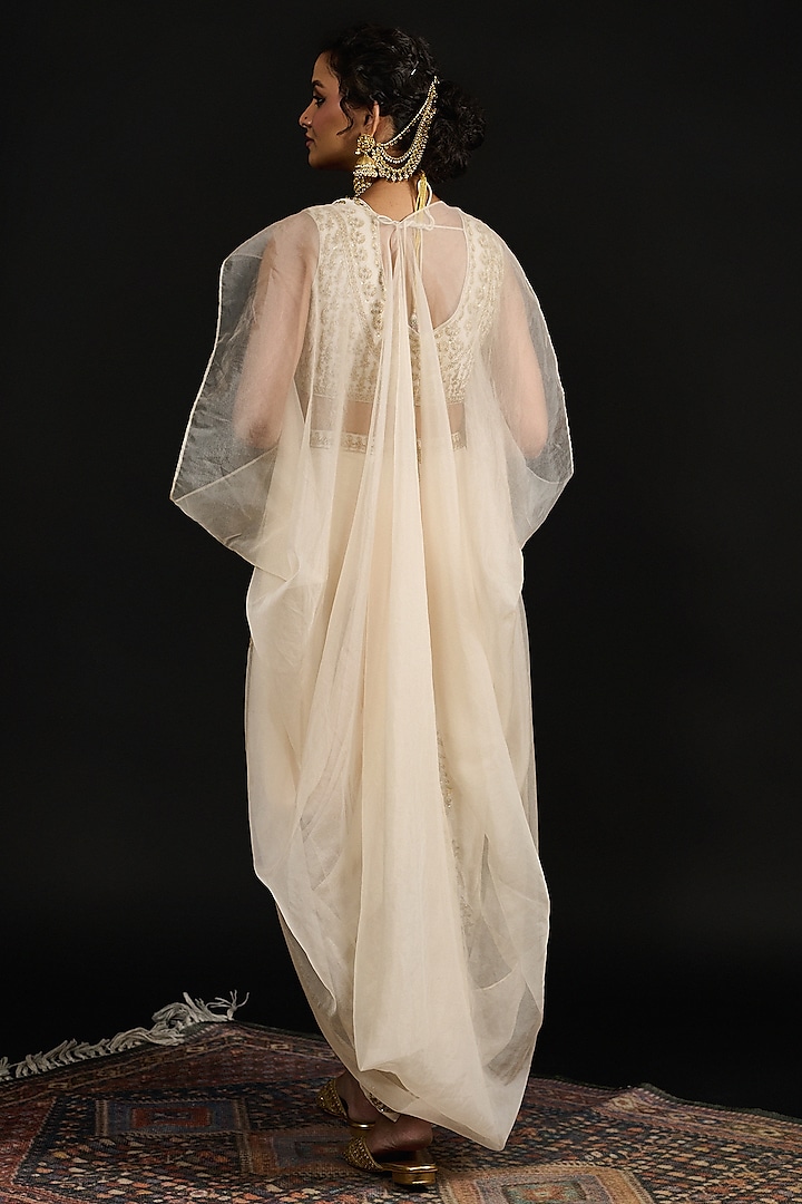 Ivory Organza Hand Embroidered Cape Set by Reeti Arneja at Pernia's Pop Up Shop