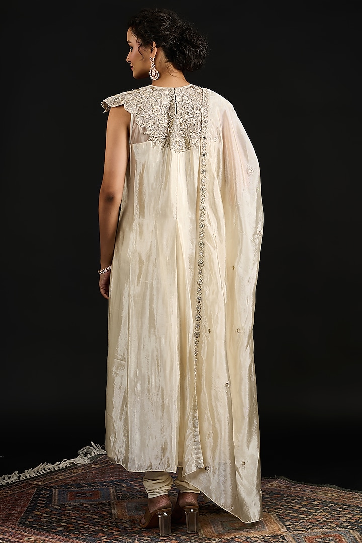 Ivory Tissue Bead Embroidered Party Wear Anarkali Set by Reeti Arneja at Pernia's Pop Up Shop