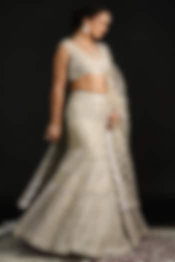 Silver Organza Embroidered Wedding Lehenga Set by Reeti Arneja at Pernia's Pop Up Shop