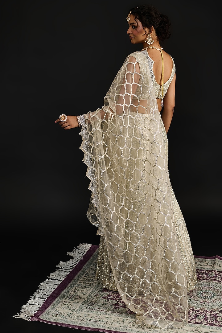 Silver Organza Embroidered Bridal Lehenga Set by Reeti Arneja at Pernia's Pop Up Shop