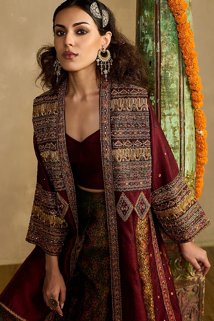Green Khadi Silk Flared Pant Set by Reeti Arneja at Pernia's Pop Up Shop