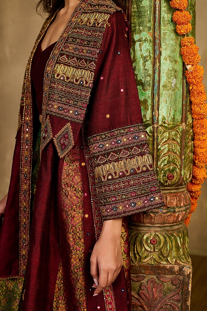 Green Khadi Silk Flared Pant Set by Reeti Arneja at Pernia's Pop Up Shop