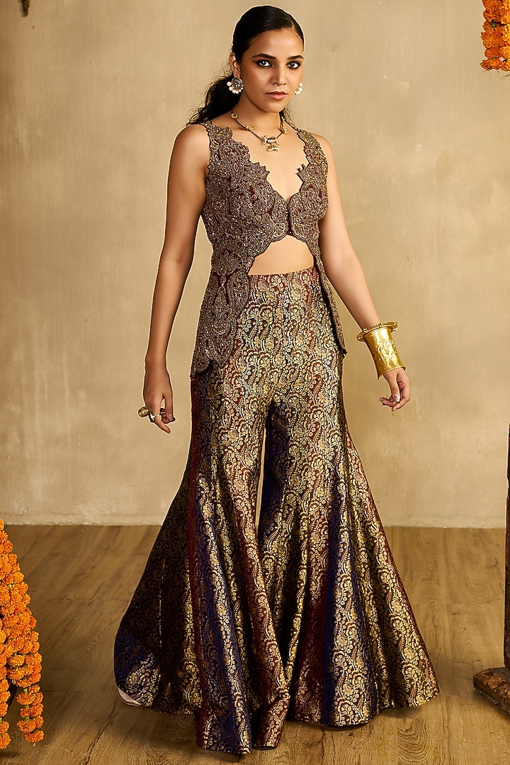 Multi-Colored Khadi Silk Flared Gharara Set by Reeti Arneja at Pernia's Pop Up Shop