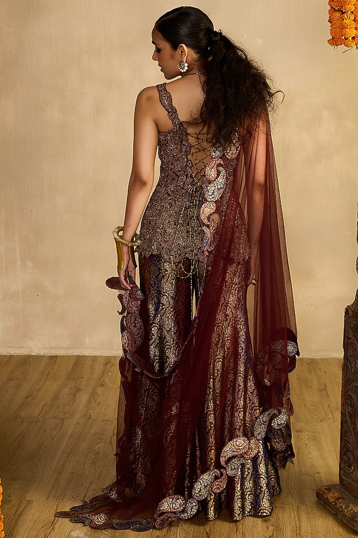 Multi-Colored Khadi Silk Flared Gharara Set by Reeti Arneja at Pernia's Pop Up Shop