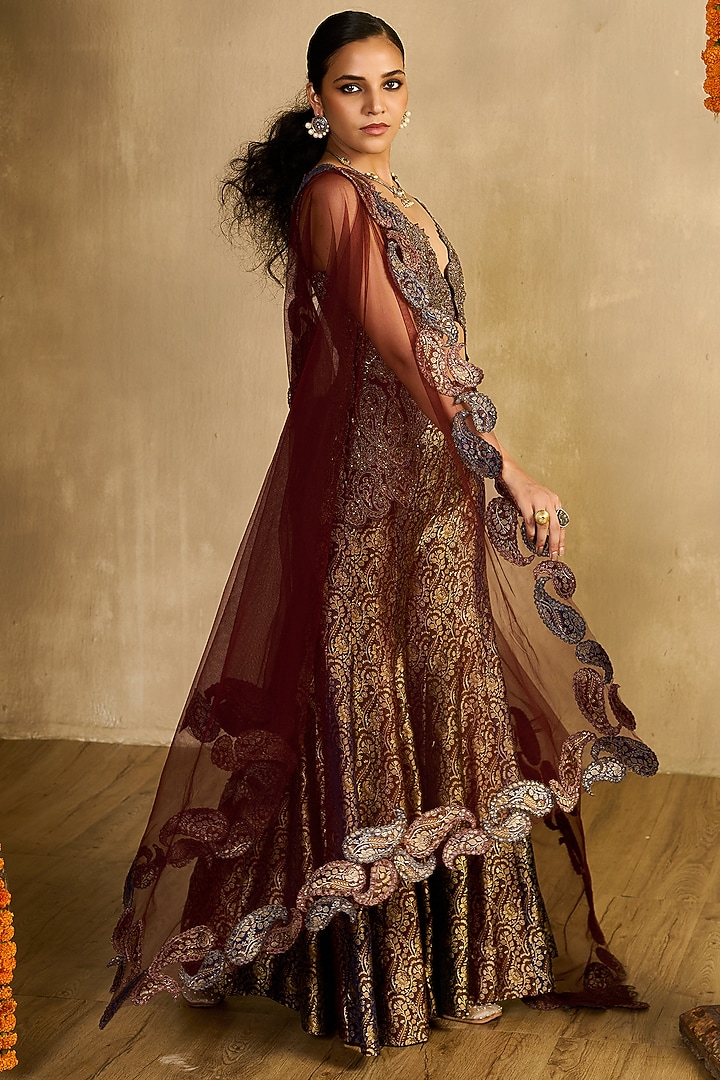 Multi-Colored Khadi Silk Flared Gharara Set by Reeti Arneja at Pernia's Pop Up Shop