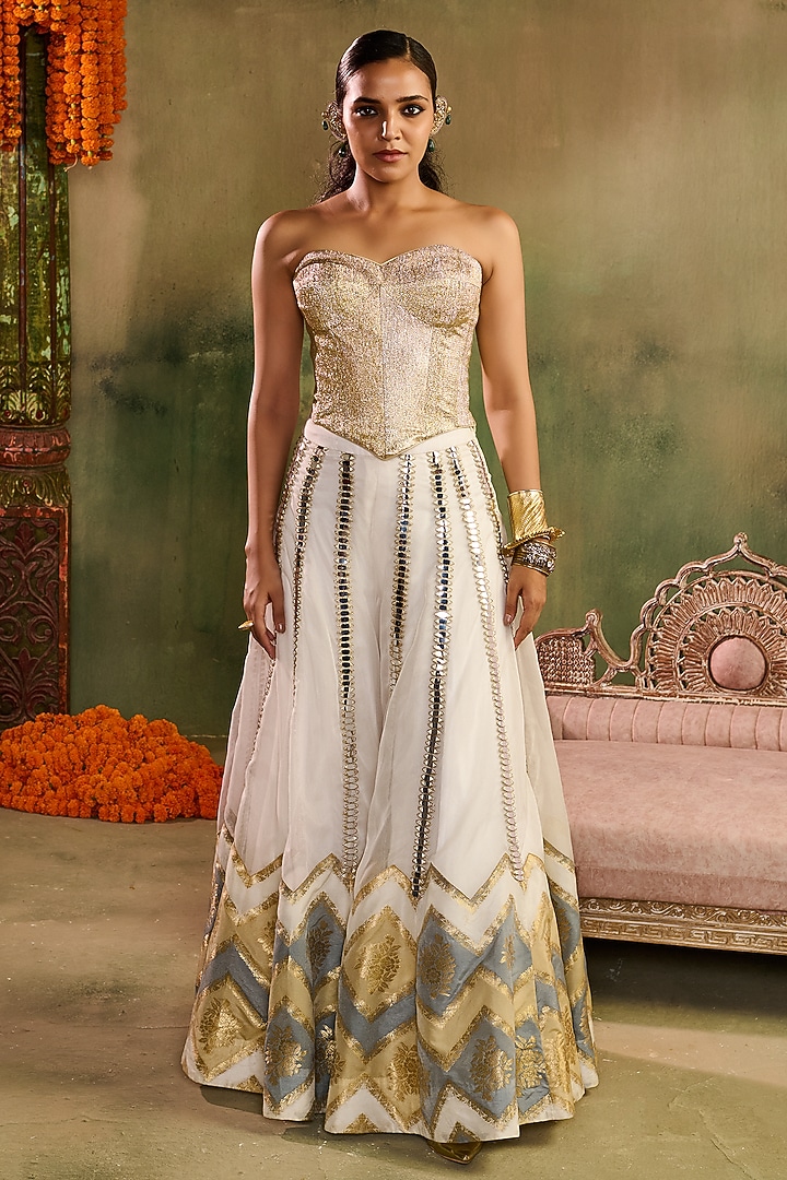 Ivory Organza Embroidered Wedding Sharara Set by Reeti Arneja at Pernia's Pop Up Shop