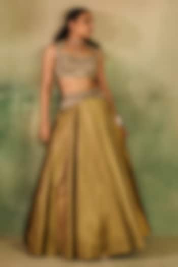 Beige Tissue Embroidered Wedding Lehenga Set by Reeti Arneja at Pernia's Pop Up Shop