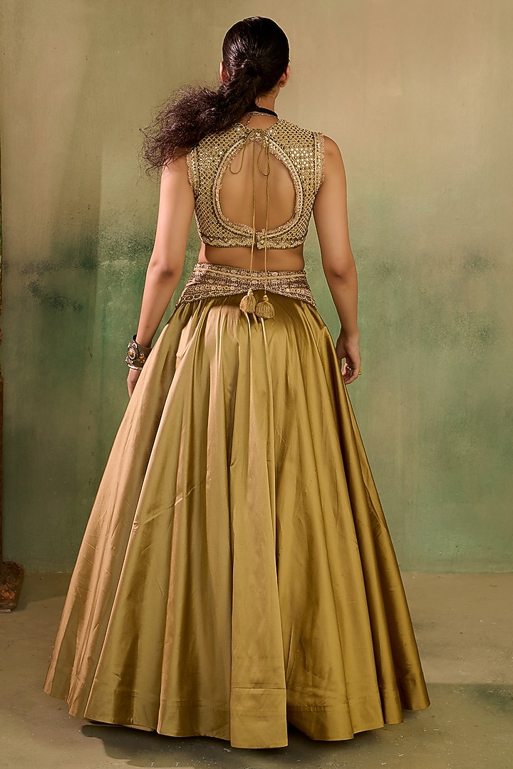 Beige Tissue Embroidered Wedding Lehenga Set by Reeti Arneja at Pernia's Pop Up Shop