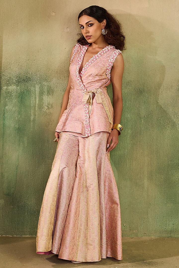 Light Pink Silk Wedding Sharara Set by Reeti Arneja at Pernia's Pop Up Shop