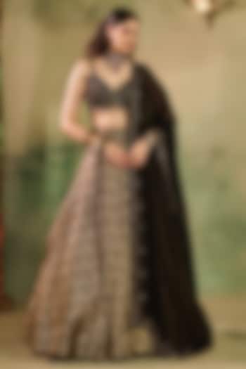 Black Khadi Silk Embroidered Wedding Lehenga Set by Reeti Arneja at Pernia's Pop Up Shop