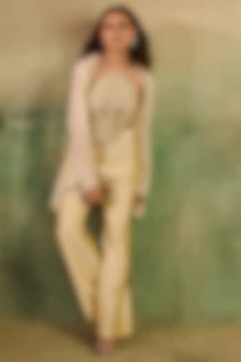 Beige Chanderi Pant Set by Reeti Arneja at Pernia's Pop Up Shop