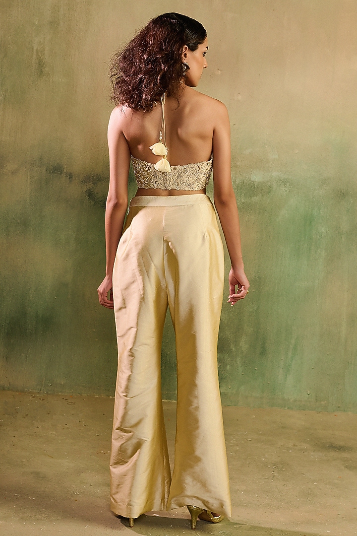 Beige Chanderi Pant Set by Reeti Arneja at Pernia's Pop Up Shop