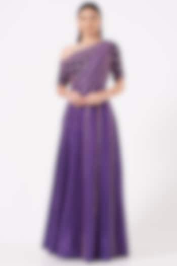 Purple Embellished Draped Gown by Reeti Arneja