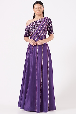 Purple Embellished Draped Gown by Reeti Arneja