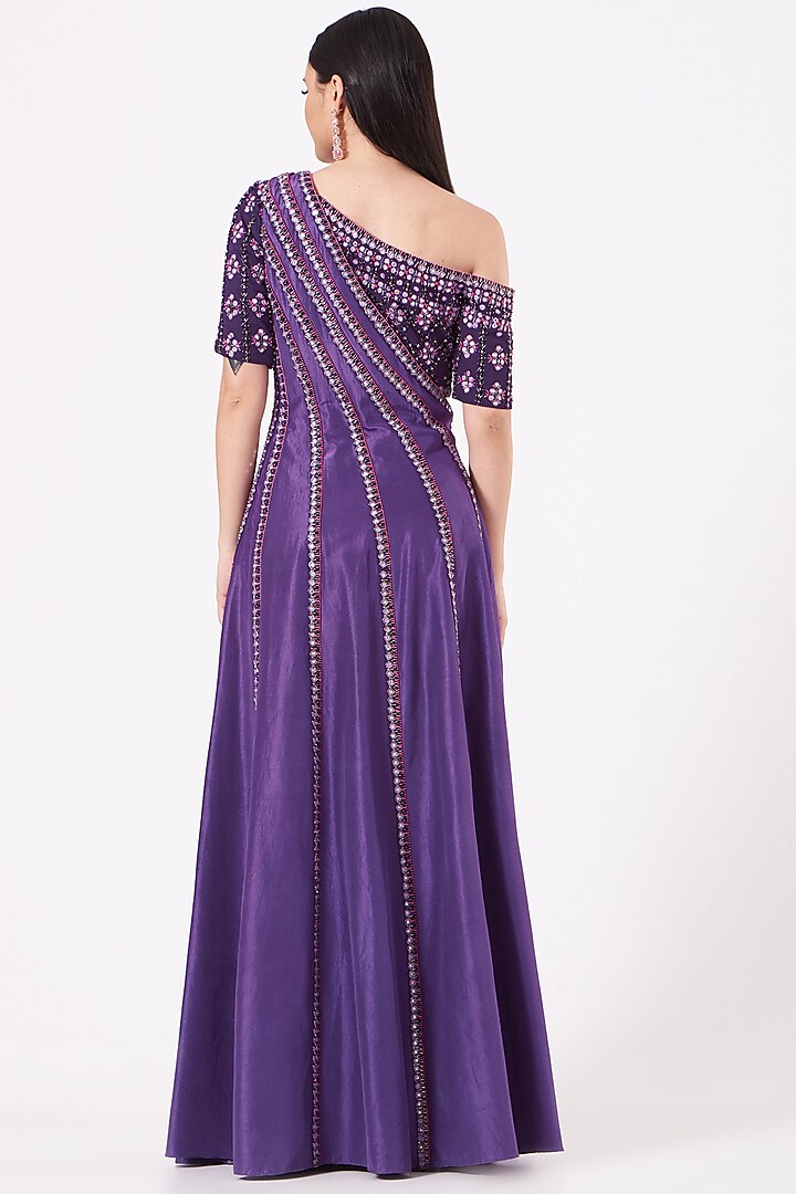 Purple Embellished Draped Engagement Gown by Reeti Arneja at Pernia's Pop Up Shop