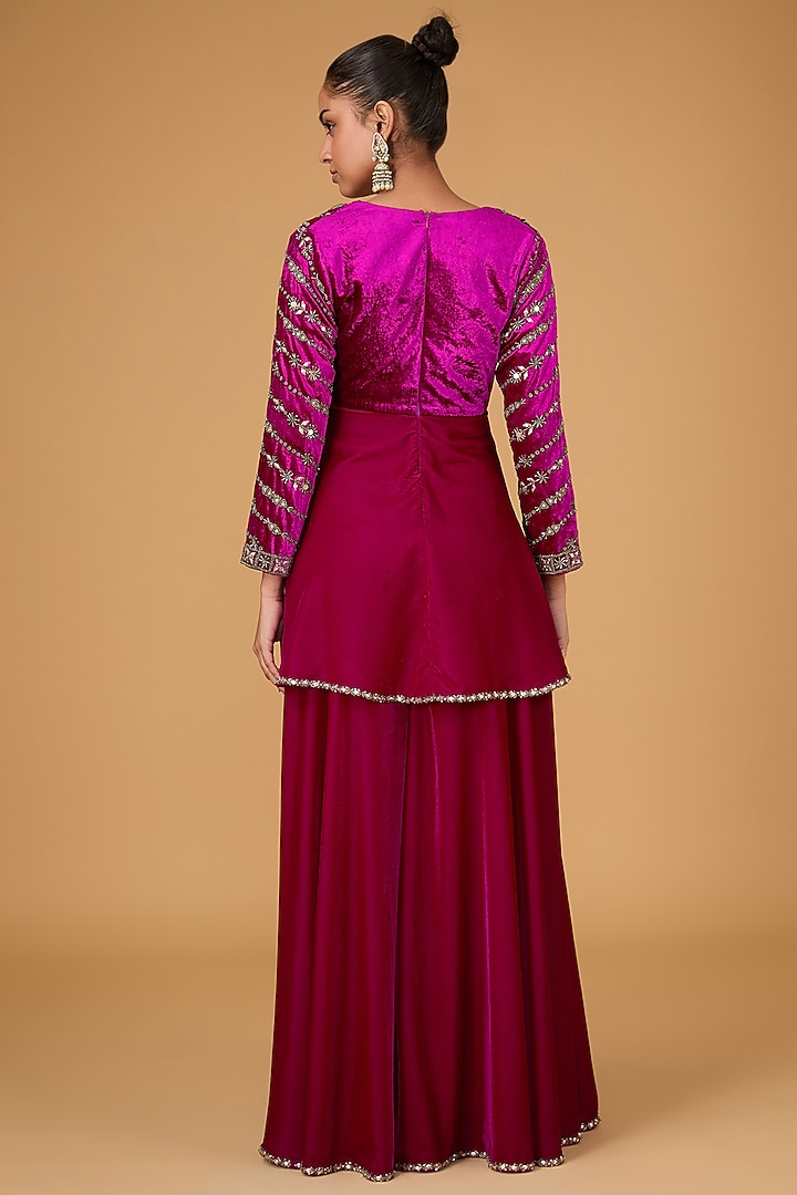 Magenta Velvet Wedding Sharara Set by Reeti Arneja at Pernia's Pop Up Shop