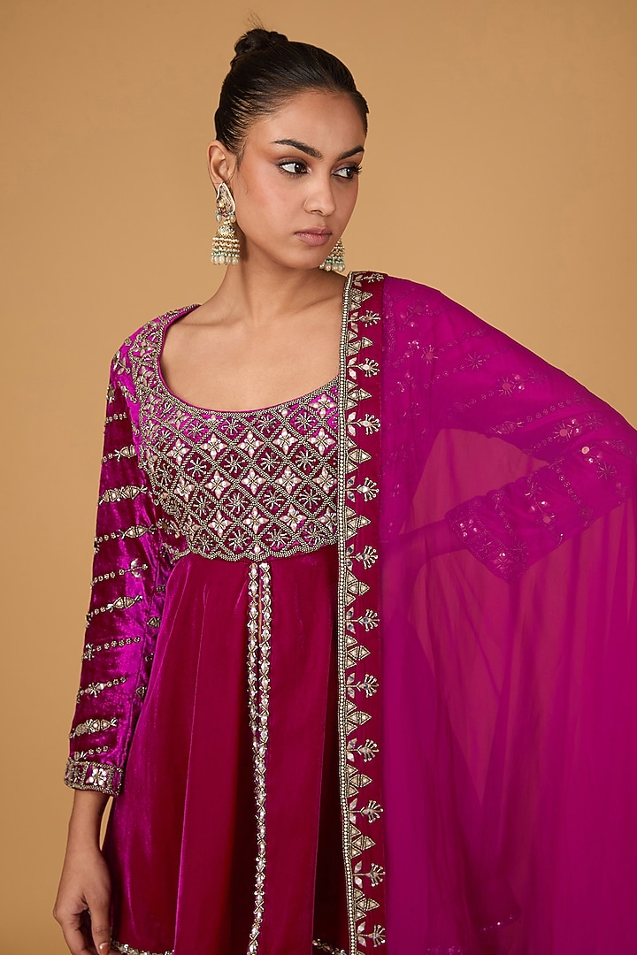 Magenta Velvet Wedding Sharara Set by Reeti Arneja at Pernia's Pop Up Shop