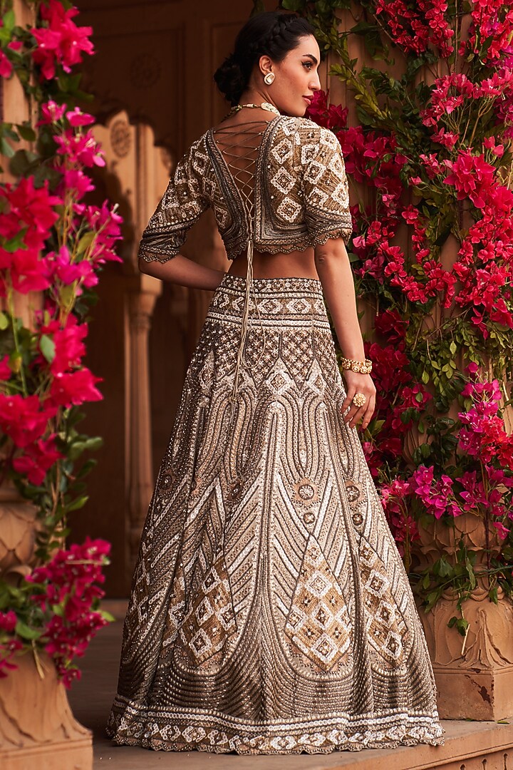 Silver Grey Organza Zari Embroidered Bridal Lehenga Set by Reeti Arneja at Pernia's Pop Up Shop
