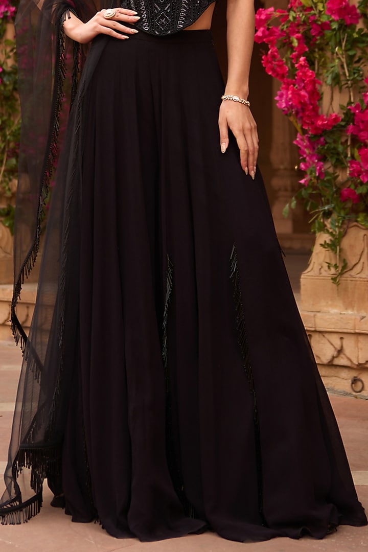 Black Georgette Paneled Wedding Sharara Set by Reeti Arneja at Pernia's Pop Up Shop