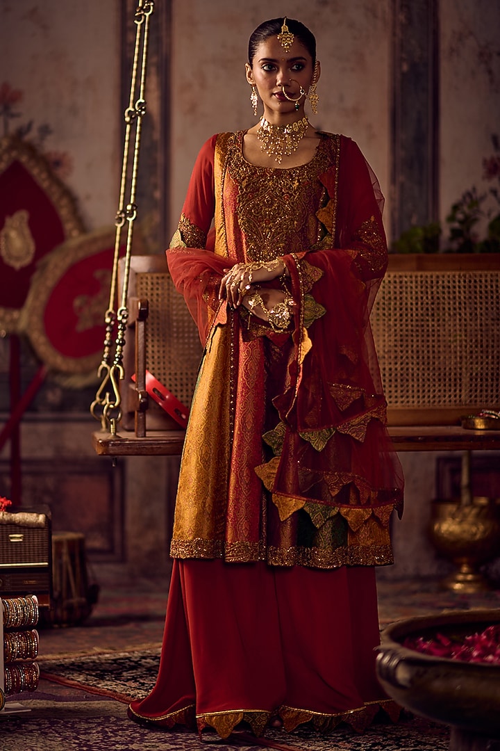 Multi-Colored Georgette Wedding Sharara Set by Reeti Arneja at Pernia's Pop Up Shop