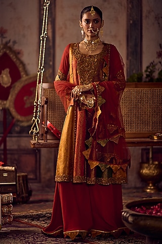Multi-Colored Georgette Sharara Set by Reeti Arneja