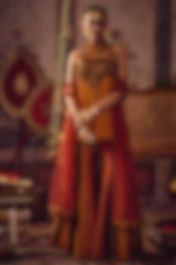 Multi-Colored Khadi Banarasi Kali Wedding Sharara Set by Reeti Arneja at Pernia's Pop Up Shop