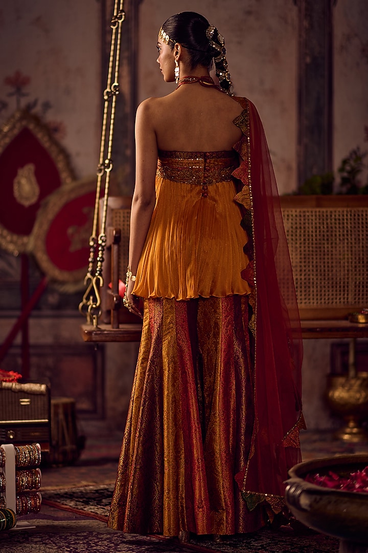 Multi-Colored Khadi Banarasi Kali Wedding Sharara Set by Reeti Arneja at Pernia's Pop Up Shop