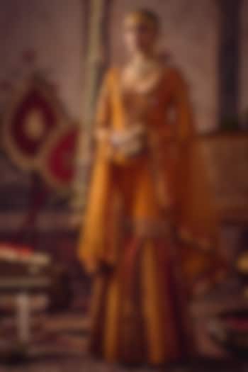 Kesari Color Banarasi Embroidered Flared Wedding Sharara Set by Reeti Arneja at Pernia's Pop Up Shop