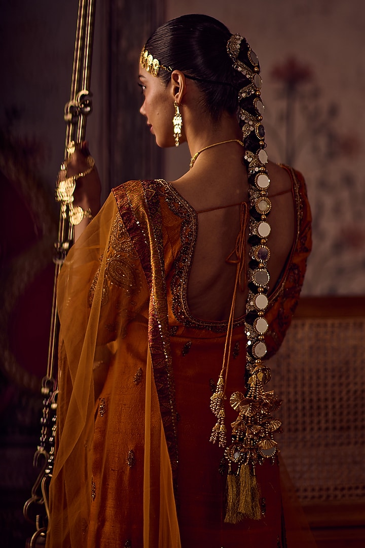 Kesari Color Banarasi Embroidered Flared Wedding Sharara Set by Reeti Arneja at Pernia's Pop Up Shop