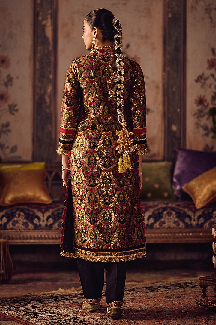 Multi-Colored Kimkhab Salli Embroidered Long Kurta Set by Reeti Arneja at Pernia's Pop Up Shop