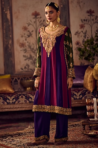 Emerald Georgette Zardosi Embroidered Kurta Set by Reeti Arneja