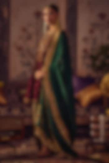 Maroon Raw Silk Hand Embroidered Kurta Set by Reeti Arneja at Pernia's Pop Up Shop