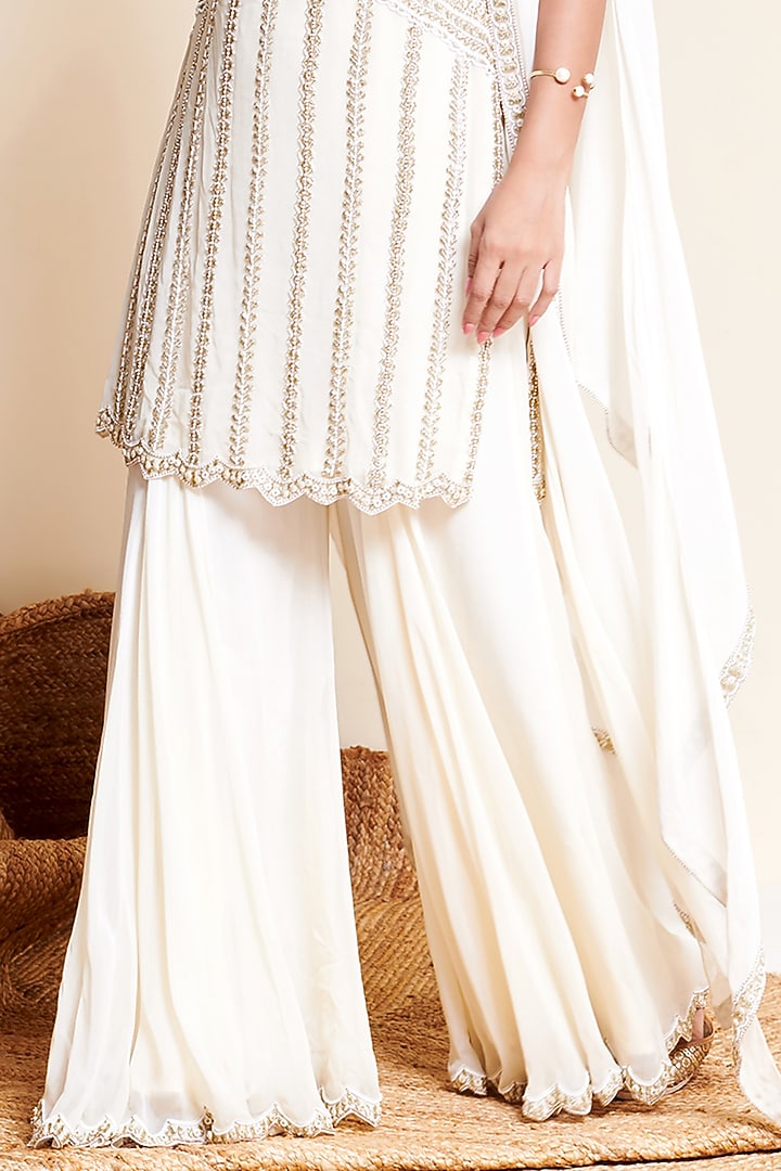 Ivory Georgette Wedding Sharara Set by Reeti Arneja at Pernia's Pop Up Shop