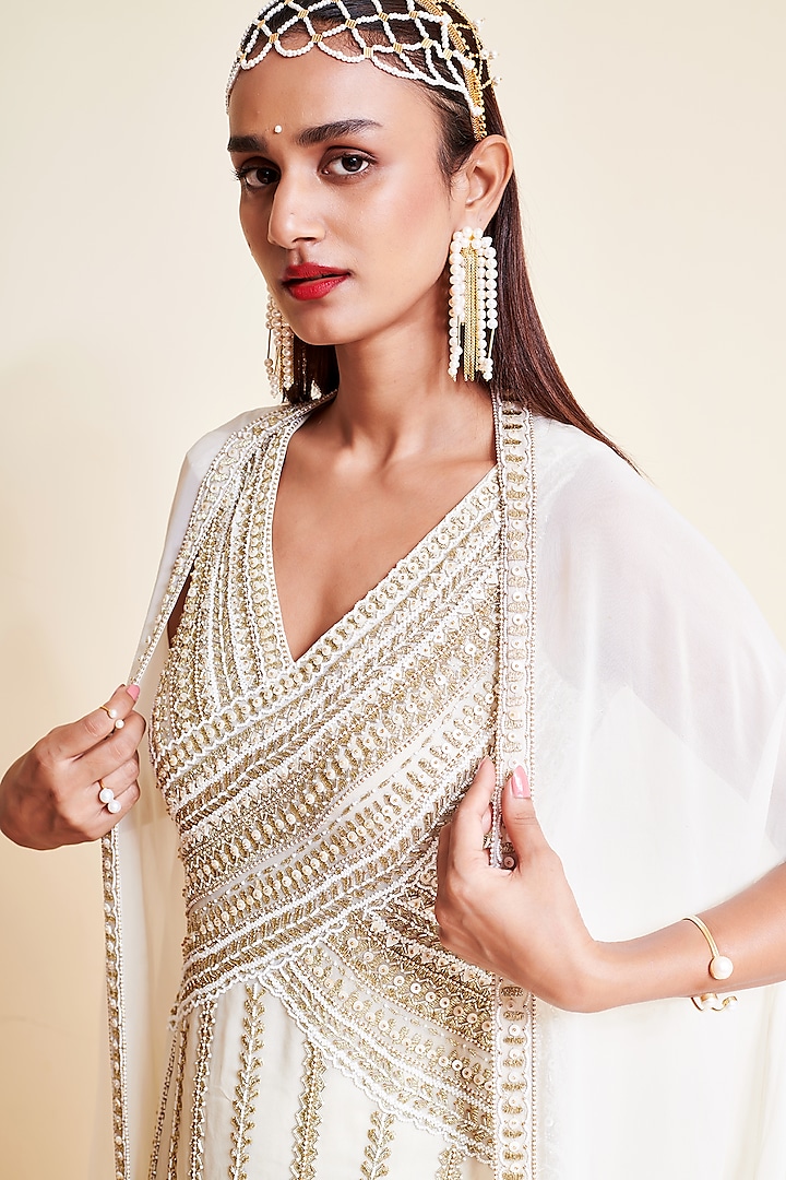 Ivory Georgette Wedding Sharara Set by Reeti Arneja at Pernia's Pop Up Shop