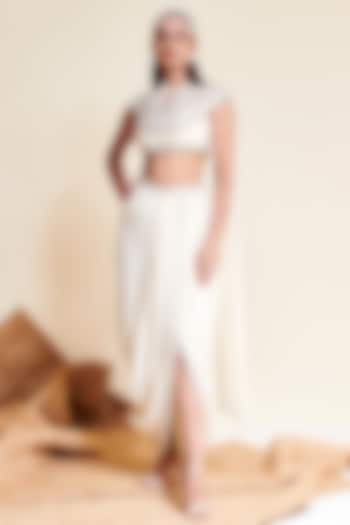 Ivory Georgette Draped Dhoti Skirt Set by Reeti Arneja at Pernia's Pop Up Shop