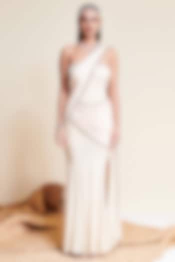 Ivory Rayon Embellished Draped Gown by Reeti Arneja