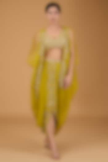 Lime Green Organza Hand Embroidered Cape Set by Reeti Arneja at Pernia's Pop Up Shop