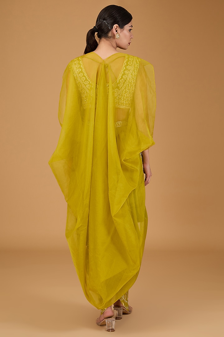 Lime Green Organza Hand Embroidered Cape Set by Reeti Arneja at Pernia's Pop Up Shop