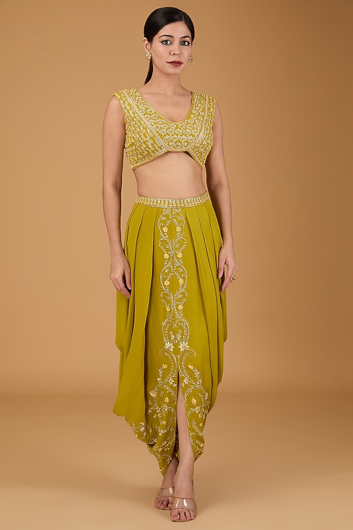 Lime Green Organza Hand Embroidered Cape Set by Reeti Arneja at Pernia's Pop Up Shop
