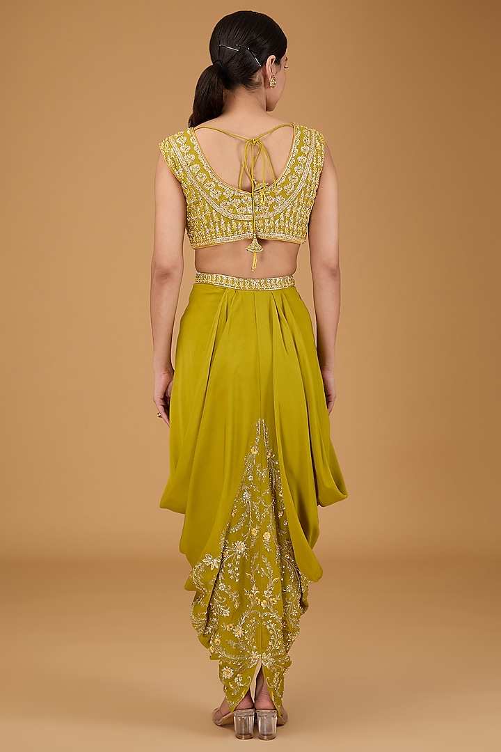 Lime Green Organza Hand Embroidered Cape Set by Reeti Arneja at Pernia's Pop Up Shop