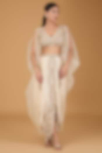 Ivory Organza Hand Embroidered Cape Set by Reeti Arneja at Pernia's Pop Up Shop