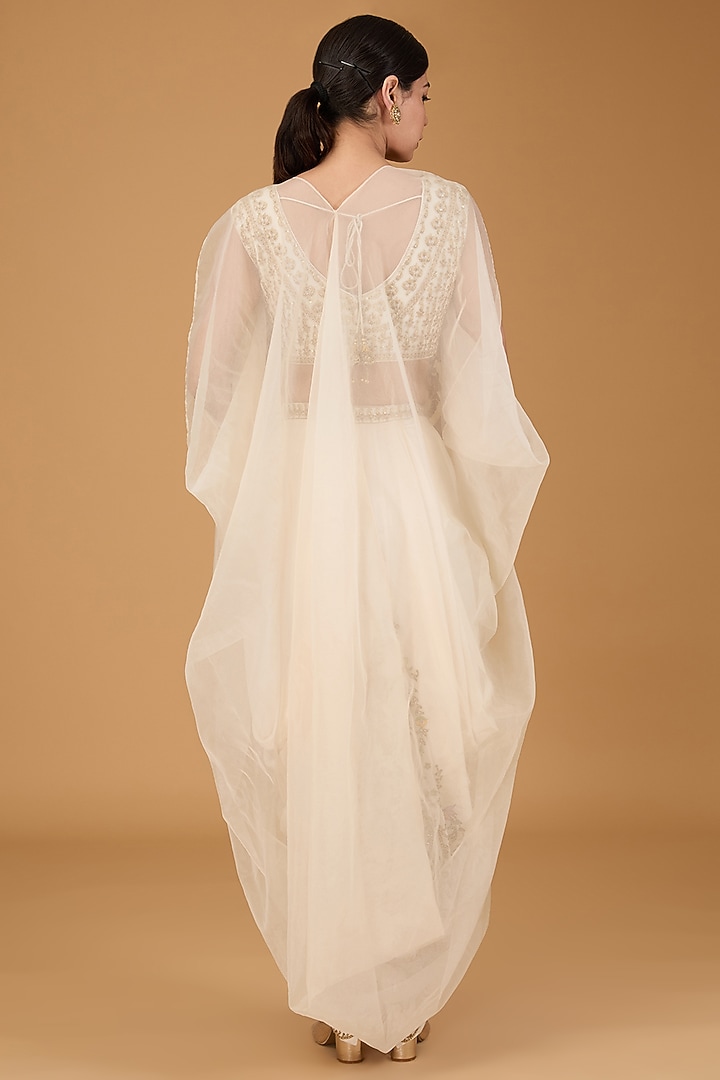 Ivory Organza Hand Embroidered Cape Set by Reeti Arneja at Pernia's Pop Up Shop